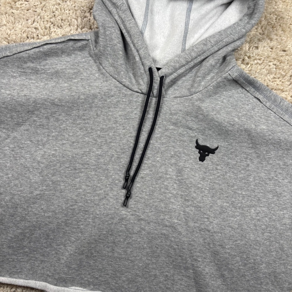Under Armour Project Rock Hoodie Womens XS Gray Sleeveless Cropped Brahma Bull